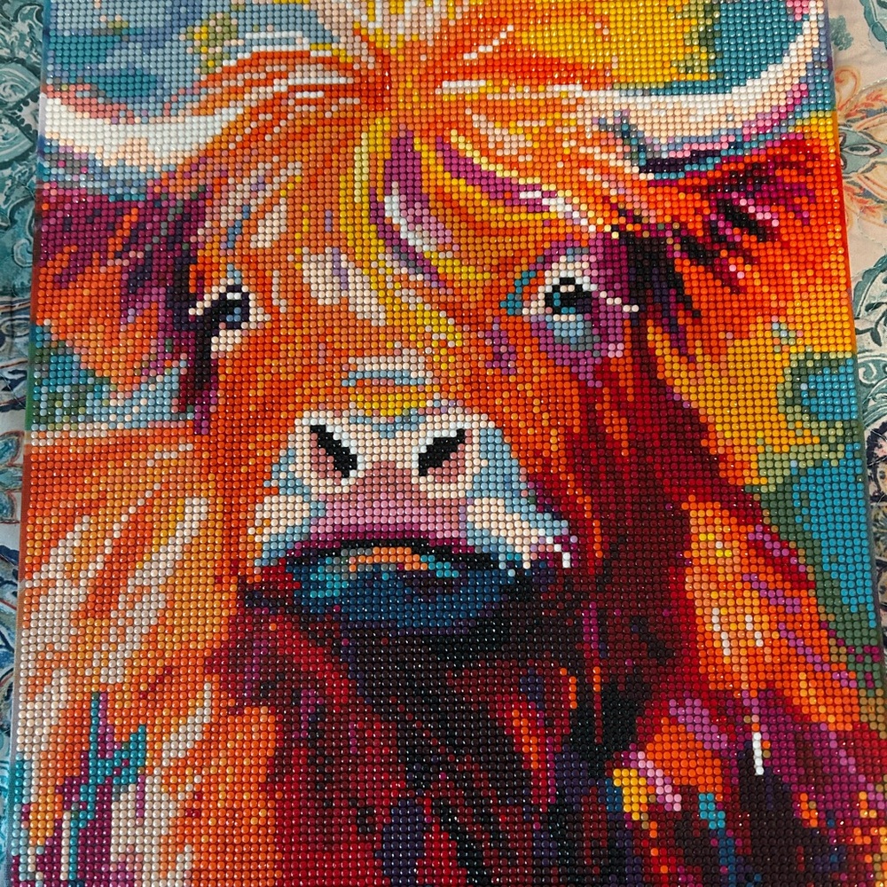 Colorful Highland Cow Diamond Painting Completed